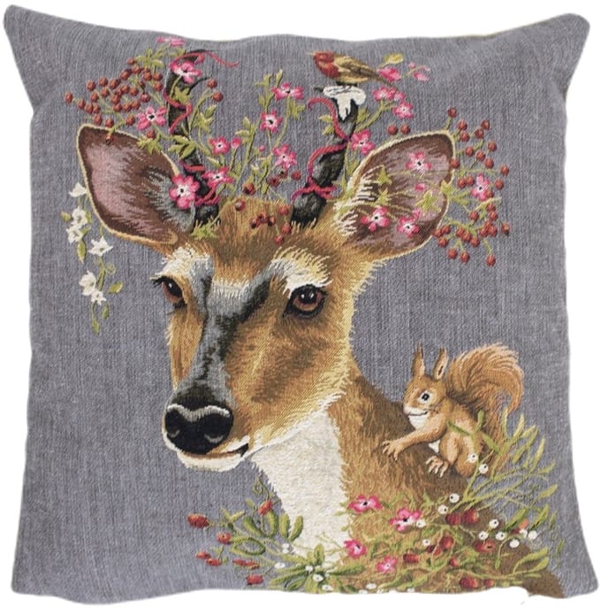 gobelin kussen bloemen ree 45x45cm