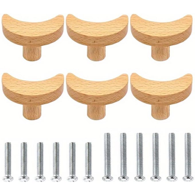 6 boutons de commode bohèmes, boutons de tiroir en hêtre, projets de bricolage pour la maison pour placards, tiroirs, armoires avec vis 6-Pack