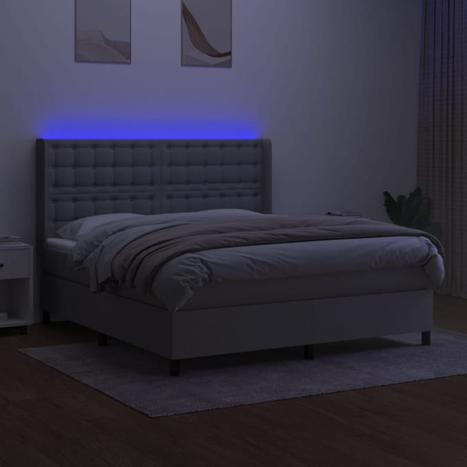 vidaXL - Boxspring - met - matras - en - LED - stof - lichtgrijs - 160x200 - cm