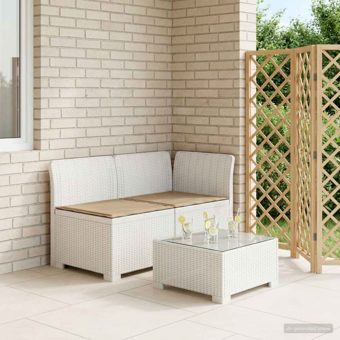 vidaXL - Twee-zits - Tuin - Sofa - met - Kussens - Rieten - Look - 2-zits - PP - Wit