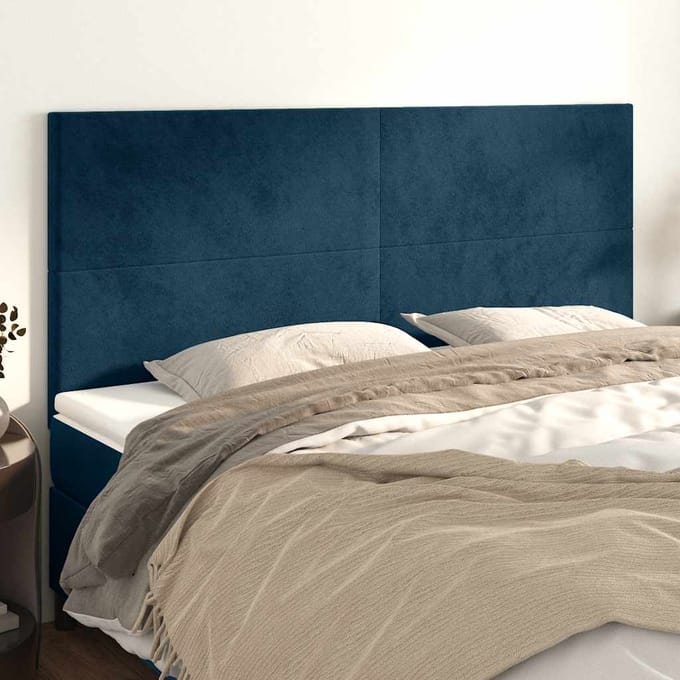 vidaXL - Hoofdbord - donkerblauw - 200x5x118/128 - cm - fluweel
