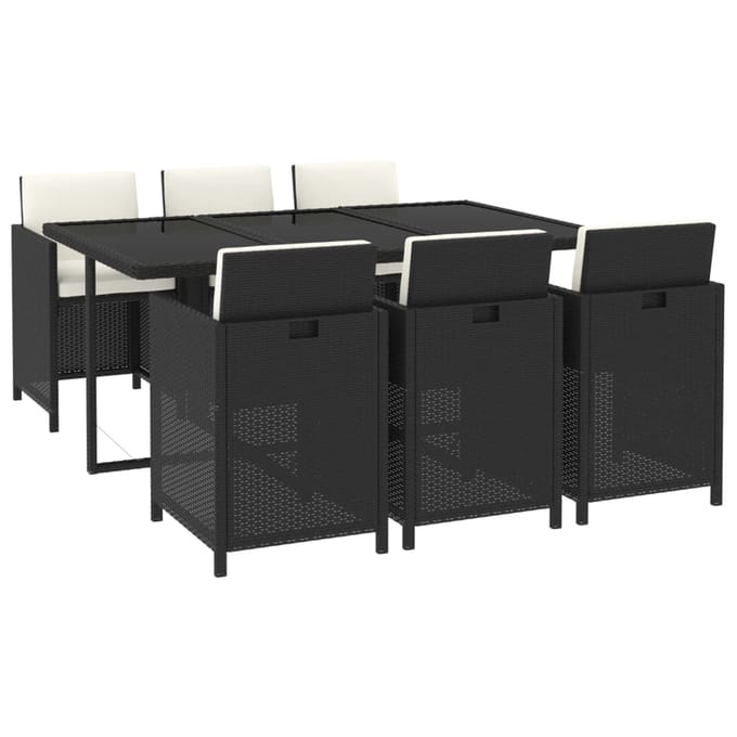 vidaXL - 7-delige - Tuinset - met - kussens - poly - rattan - zwart