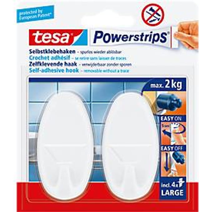 Tesa Powerstrips Haken Large - Wit - 2 Stuks