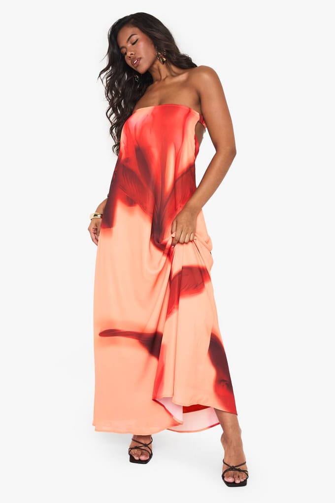 boohoo Dames Tropische Print Column Maxi-jurk | Oranje | Maat: 36