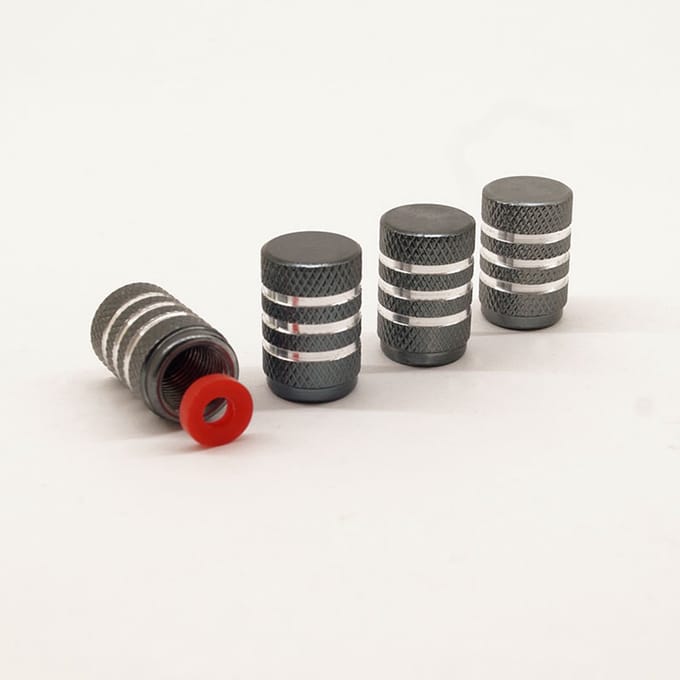 Schrader (auto) ventiel - Grijs aluminium gestreept met afdichting