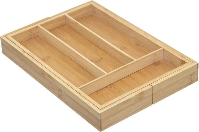 Set van 2x stuks 5five bestekbak - uitschuifbaar - 4 tot 6-vaks - bamboe - 35 x 25 cm - keuken organizer