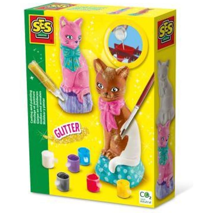 SES Creative Gieten en Schilderen Set - Kat 3D met Latex Gietmal - Vanaf 5 Jaar - Knutselen - Sneldrogend - Schoencadeautjes Sinterklaas