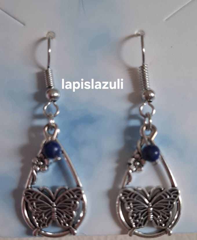 "Lapis Lazuli" Waterdruppel / Vlinder Oorbellen
