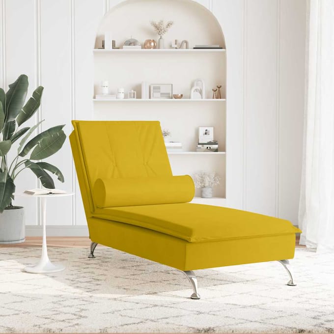 vidaXL - Massage - chaise - longue - met - bolster - fluweel - geel