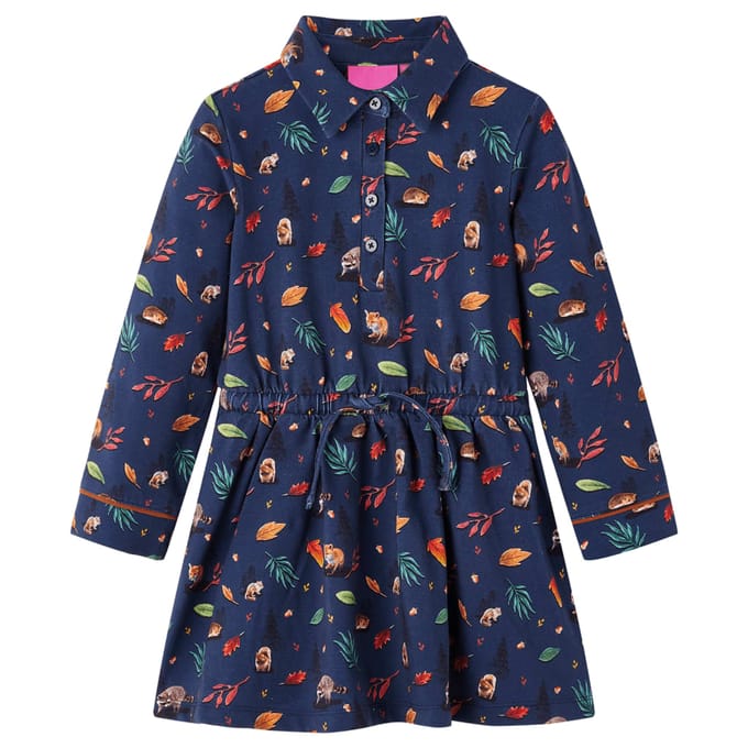 vidaXL Kinderjurk met lange mouwen 116 marineblauw