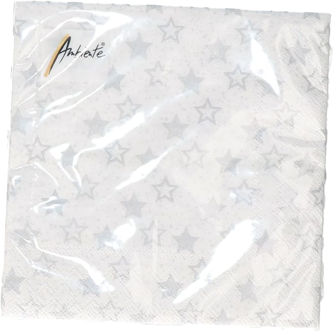 Ambiente servetten - 20x st - wit - sterren - papier - 3laags - lunch/diner servetten