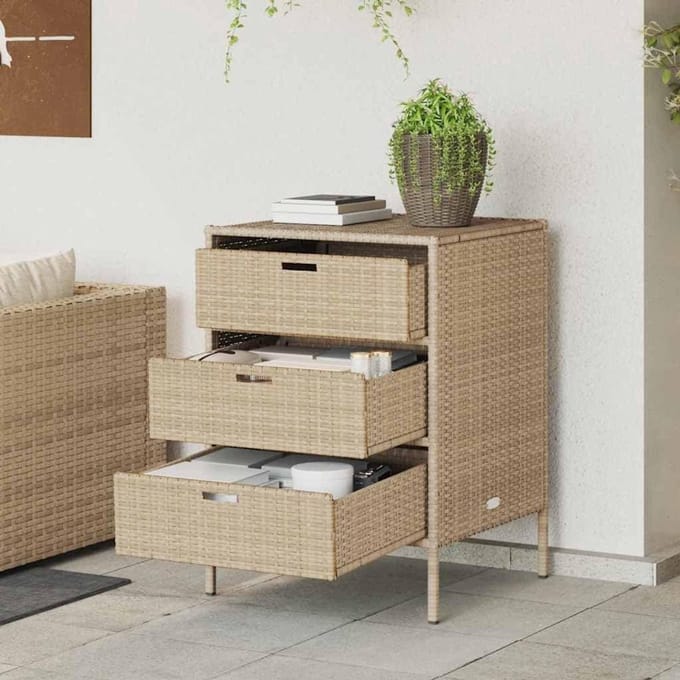 Tuinkast Opberger - Buitenmeubel - Tuinspullen Opslag - 3 Laden - 55 x 59 x 80 cm - Beige