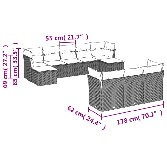 vidaXL - 10-delige - Loungeset - met - kussens - poly - rattan - beige