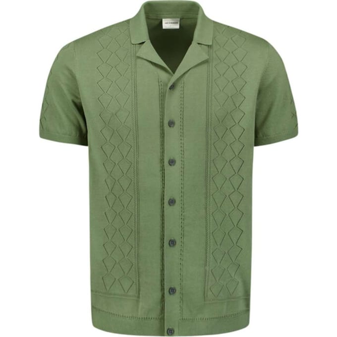 No Excess Pullover Short Sleeve Full Button Polo Solid Jacquard Green Größe: XXXL | Casual hemden Outlet | Herren | Grün