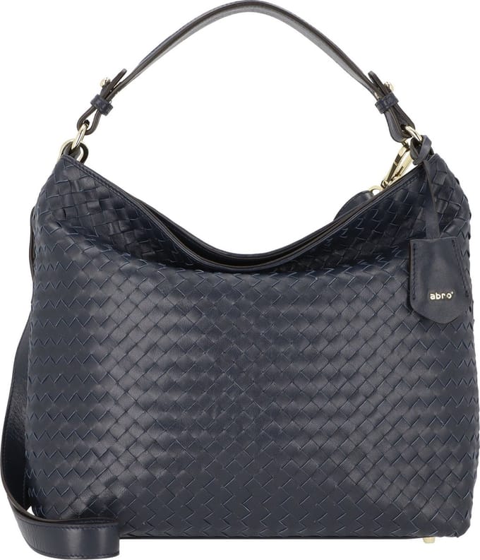 abro Leren Schoudertas Leather Piuma Weaving Hobo Bag Elvi Navy Blauw