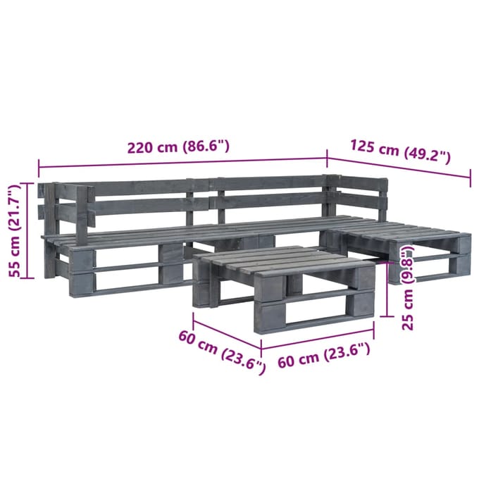 vidaXL - 4-delige - Loungeset - pallet - hout - grijs