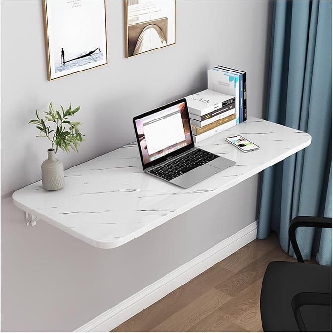 Zwevend Bureau - Wandtafel Opklapbaar - Kleine Ruimtes - Ruimtebesparend Ontwerp - 120x30cm - Wit