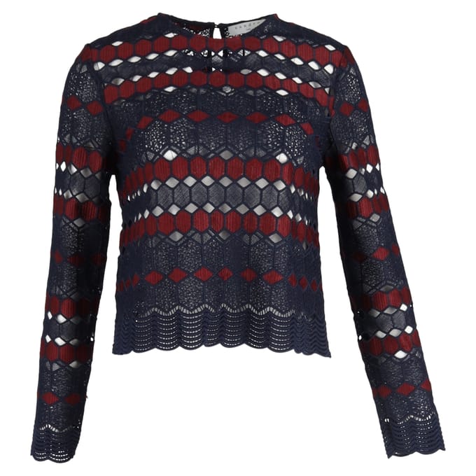 Sandro kanten blouse in marineblauw polyester