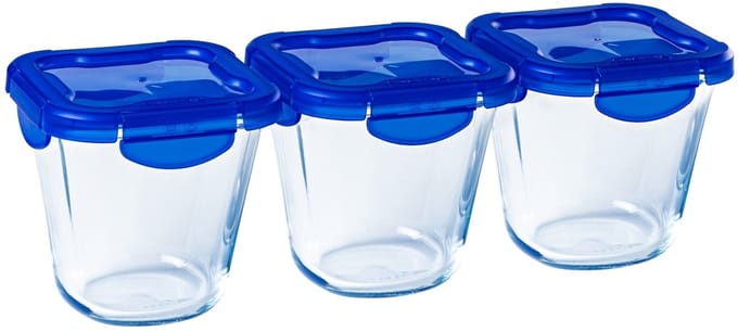 Pyrex - Cook & Go Lunchbox met Deksel 800 ml Set van 3 Stuks - Transparant/Blauw