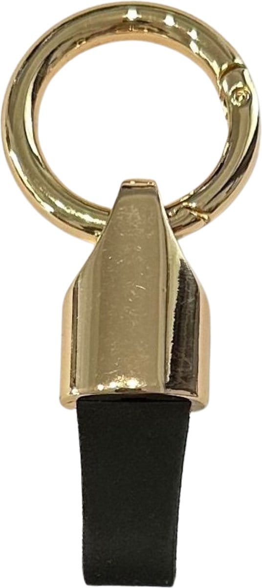 Luxe Sleutelhanger, Leren & Metaal Sleutelhanger, Kunstleer, Zwart - Goud