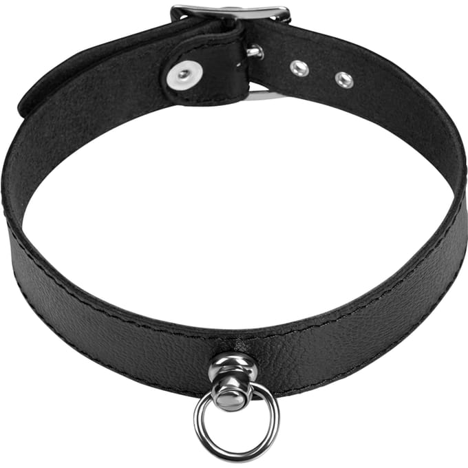 Rimba - Nappa Lederen Verstelbare Halsband Met Kleine O-Ring - Breedte 2.5 cm