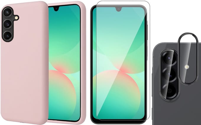 Hoesje geschikt voor Samsung Galaxy A17 5G / A26 - Screenprotector Glas & Camera Protector - Mat Back Case Roze