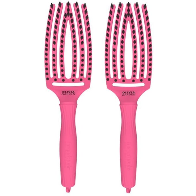 2x Olivia Garden Fingerbrush Care Iconic Boar&Nylon Hot Pink Medium