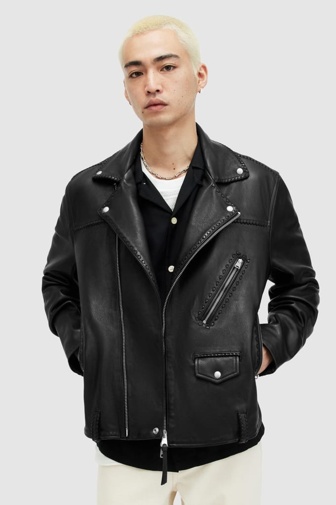 AllSaints Warner Biker Black Taglia: M | Giacche di pelle Outlet | Uomo | Nero