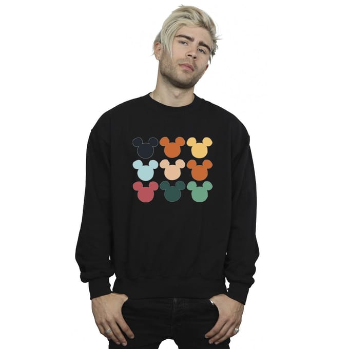 Disney Heren Mickey Mouse Hoofden Vierkant Sweatshirt (Zwart)