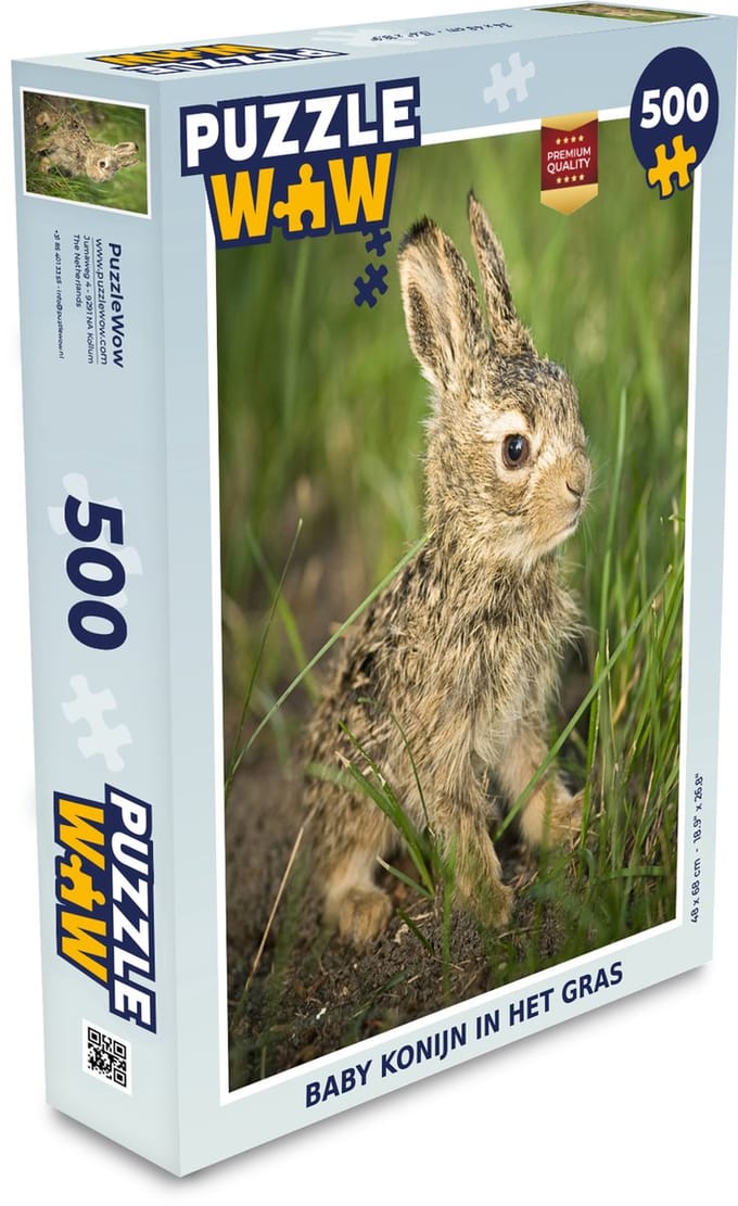 Puzzel Konijn - Bruin - Gras - Legpuzzel - Puzzel 500 stukjes