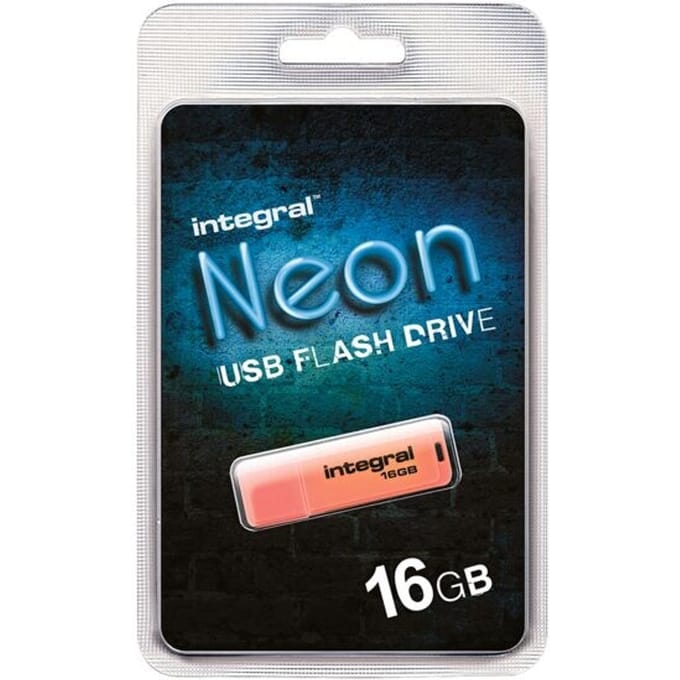 Usb stick 2.0 integral neon usb-a 16gb oranje