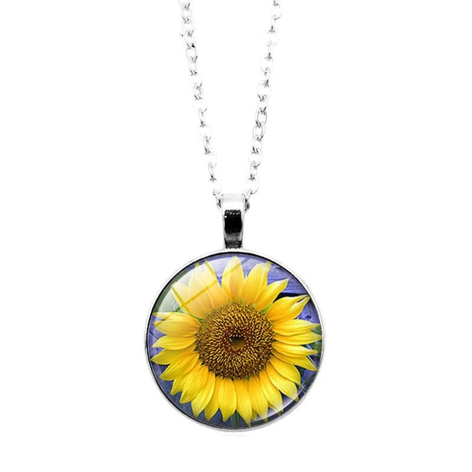 Style Rétro, Ensemble Collier Pendentif Gemme Temps Tournesol, Bracelet de Mode, Ensemble de Bijoux Boucles d'Oreilles Puces Ensemble Trois Pièces. jaune