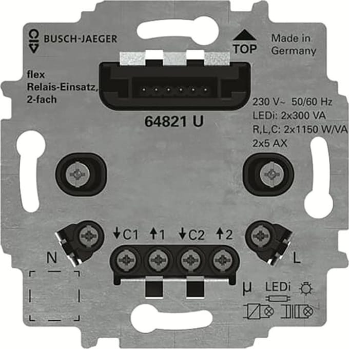 ABB Busch-Jaeger flex relaissokkel 2-voudig 3-draads (nuldraad vereist) (64821U)