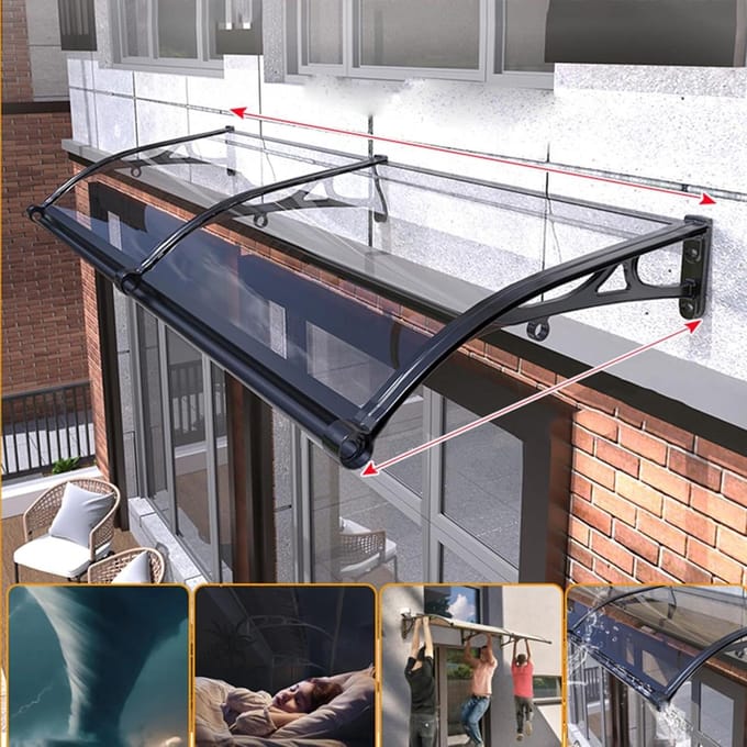 Luifel Buitendeur - Overkapping Polycarbonaat - Bescherming Buitenruimte - Aluminium Randprofielen - 60 x 110 cm - Transparant