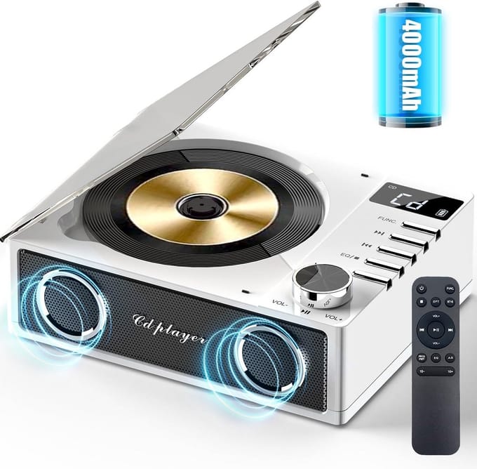 Draagbare Bluetooth CD-speler met dubbele luidsprekers en 4000mAh batterij, afstandsbediening en LCD-scherm