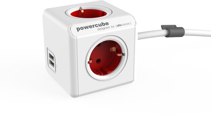 DesignNest PowerCube Extended - USB - Schuko - Rood