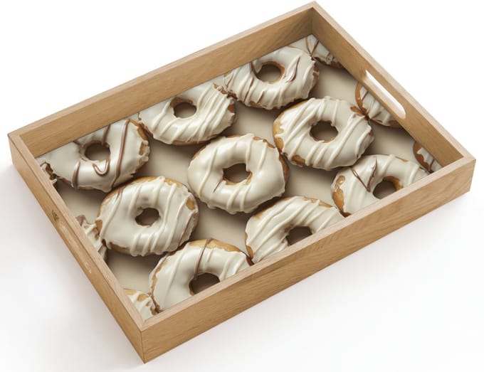 Dienblad hout 40x30 cm - Schootdienblad - Donuts - Chocolade - Wit - Beige - Borrelplank rechthoek - Plateau dienbladen