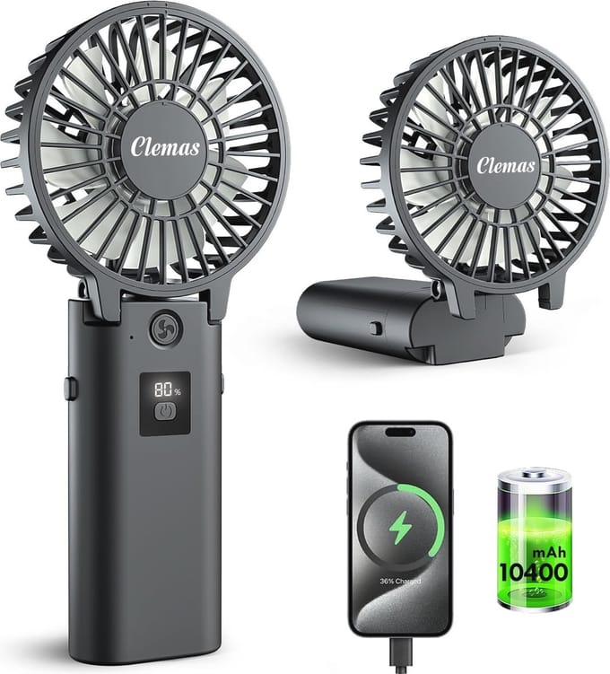 Compacte Draagbare Handventilator met Oplaadbare Powerbank | 3-in-1 Mini Ventilator met Aromatische Diffuser