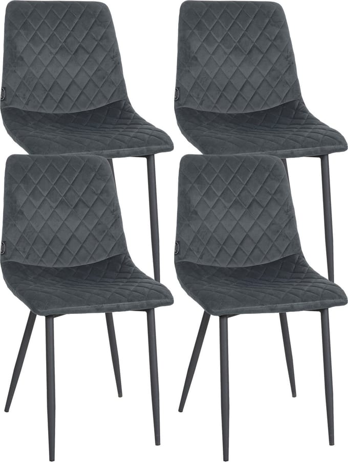 CLP Telde Set van 4 Eetkamerstoelen - Zonder armleuning - Metaal frame - Fluweel - Velvet - donkergrijs