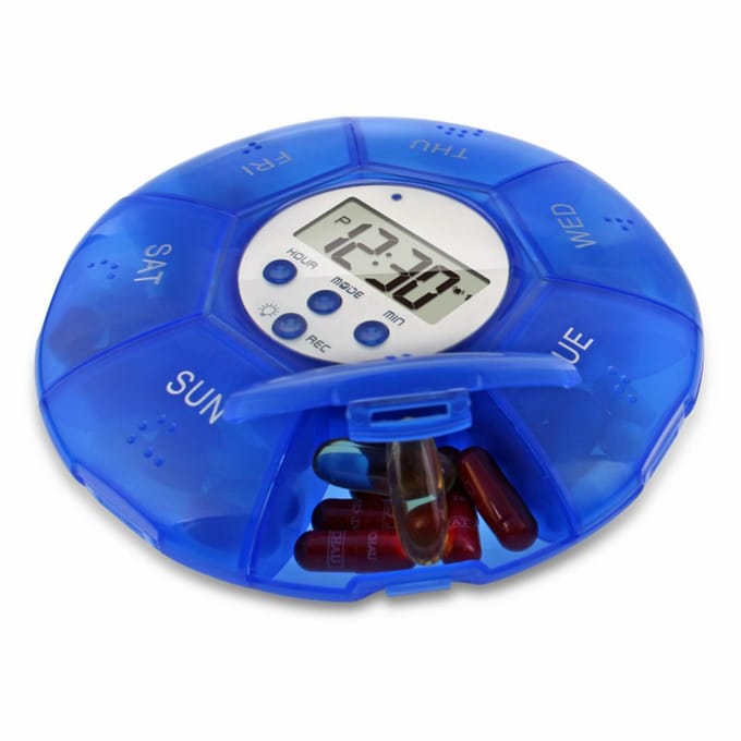Stofdicht gescheiden pillenorganizer, pillendoosje, elektronische timer, wekker, herinneringsmedicijn wit