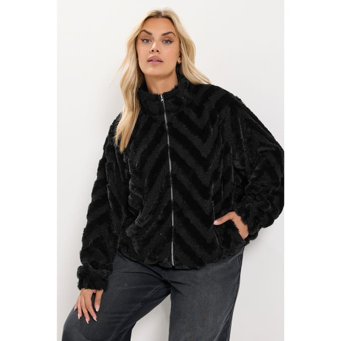 Yours Zwarte Borgfleece Van Imitatiebont Size 54-56