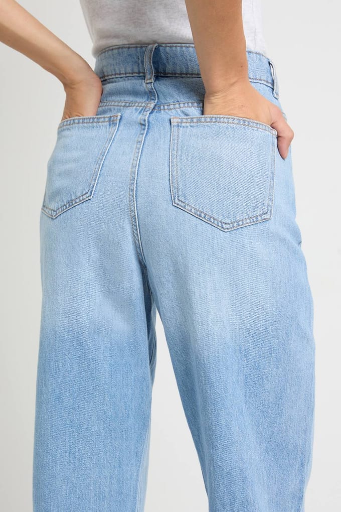 Dames Lange Boohoo Basics Mom Jean met hoge taille | Light Blue | Maat: 6/36L