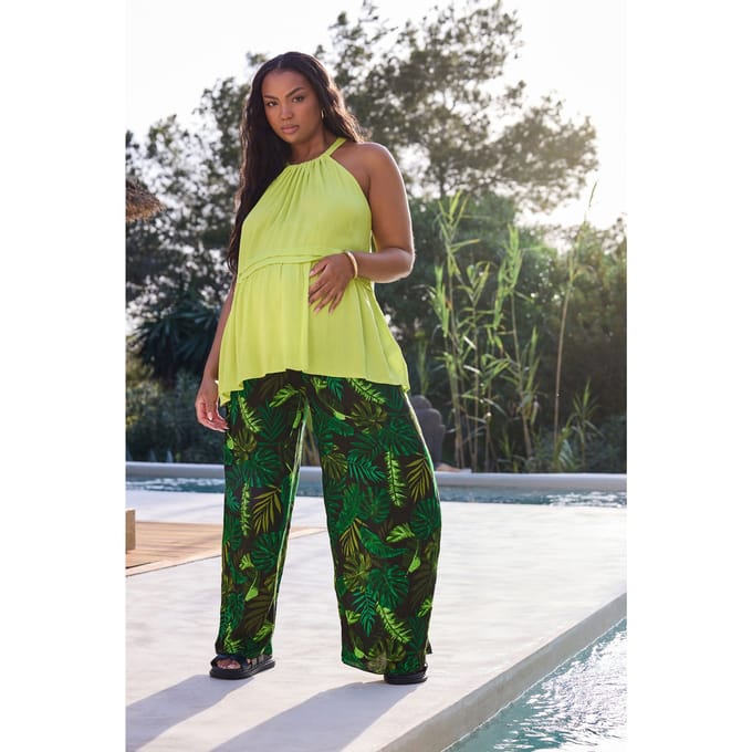 Bump It Up Maternity Broek Met Tropische Palmprint In Groen/Zwart Size 52