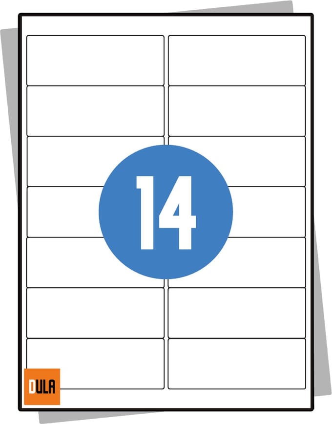 DULA Etiketten - Stickervellen A4 - 14 stickers per vel - 99,1 x 38,1 mm - 100 vel