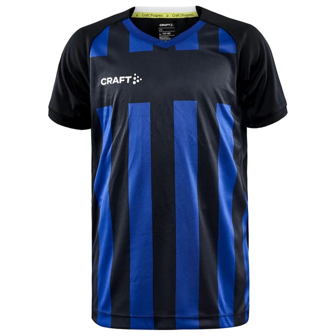 Craft Progress 2.0 Stripe Shirt Korte Mouw Kinderen - Zwart / Royal | Maat: 122/128