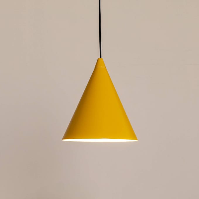 ALDEX Hanglamp Form, mosterdgeel, metaal, Ø 24 cm, kegelvormig, E27
