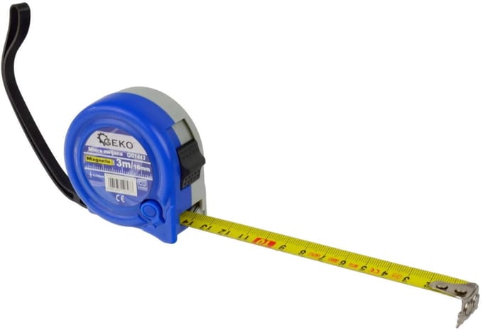 GEKO Meetlint - 3m x 16mm - Magnetische haak - ABS behuizing - Vergrendelknop