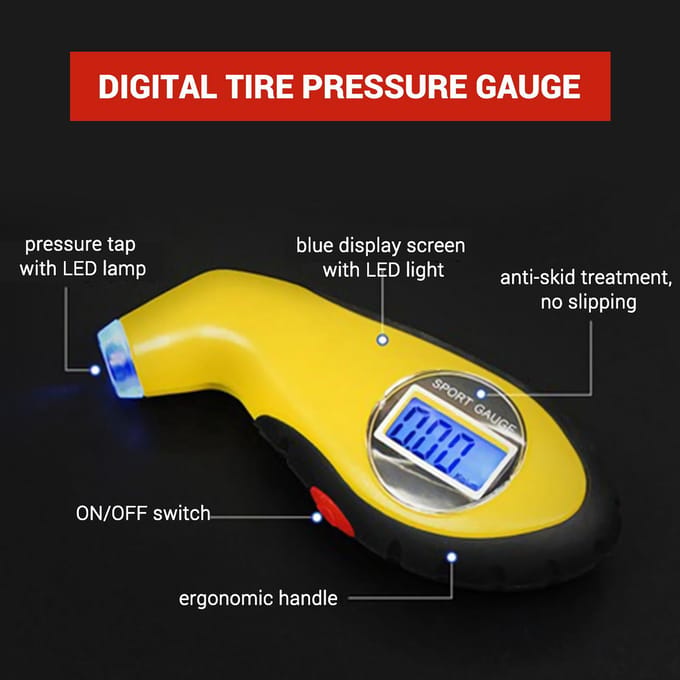 LED digitale bandenspanningsmeter 0~150 PSI 4 eenheden schakelbare hoge precisie voertuigbandenspanningsmeter yellow