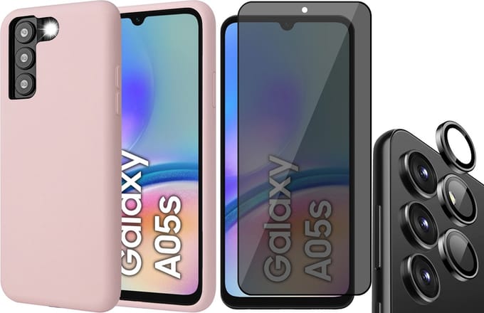 Hoesje geschikt voor Samsung Galaxy A05s - Privacy Screenprotector Volledig Dekkend Glas & Camera Protector - Mat Back Case Roze