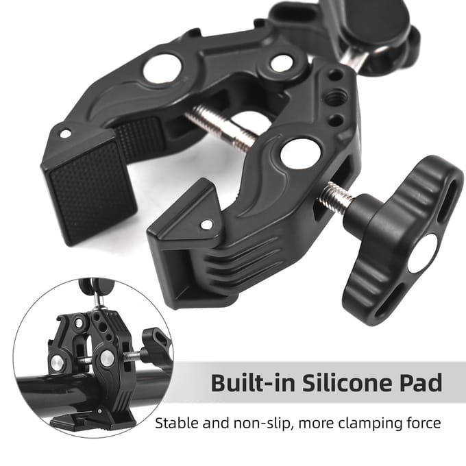 Superklembevestiging Dubbele cameraklem met dubbele kogelkop Cold shoes 1/4 inch ARRI-lokatiegaten zwart
